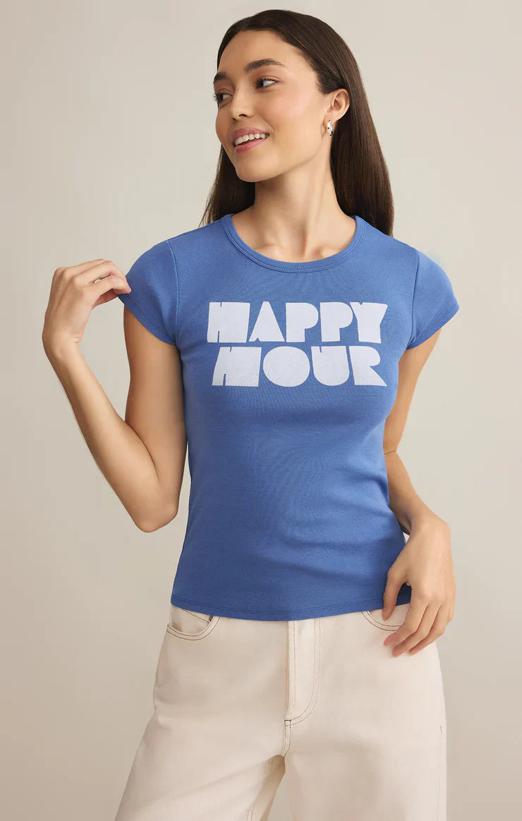 Z SUPPLY GRAPHIC HAPPY HOUR CHEEKY TEE RIVIERA BLUE FINAL SALE