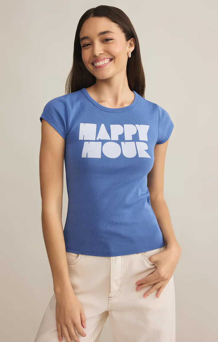 Z SUPPLY GRAPHIC HAPPY HOUR CHEEKY TEE RIVIERA BLUE FINAL SALE