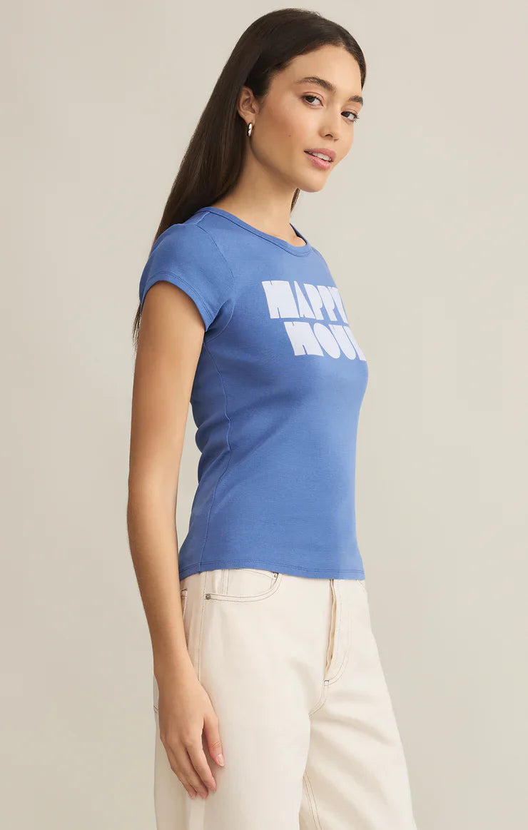 Z SUPPLY GRAPHIC HAPPY HOUR CHEEKY TEE RIVIERA BLUE FINAL SALE