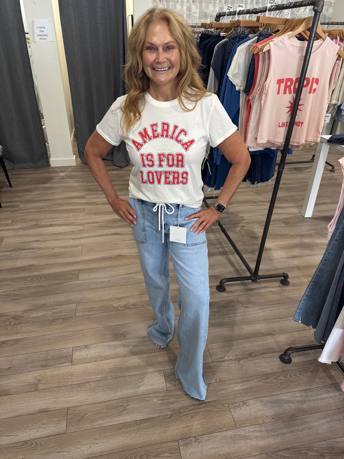 LOVERVET HIGH RISE DRAWSTRING WIDE JEANS CHARLEY