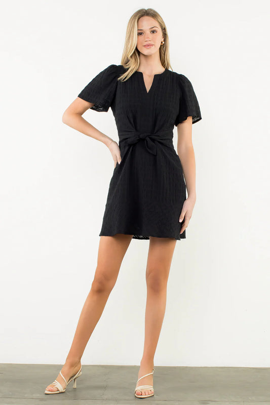 THML ANYA BLACK SHORT SLEEVE TEXTURED DRESS
