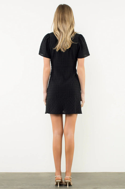 THML ANYA BLACK SHORT SLEEVE TEXTURED DRESS
