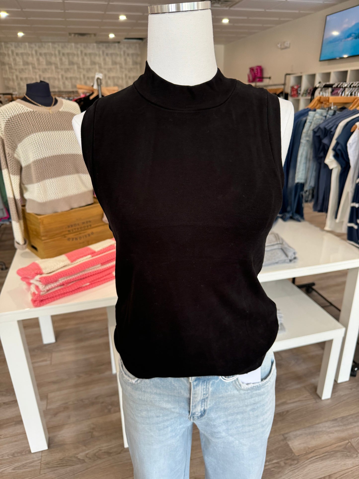 BOBI MOCK TURTLENECK SLEEVELESS TOP BLACK