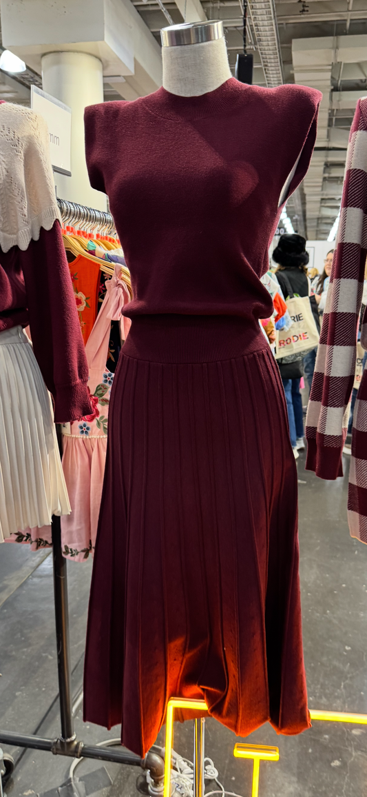 THML SLEEVELESS KNIT MAXI DRESS BURGUNDY
