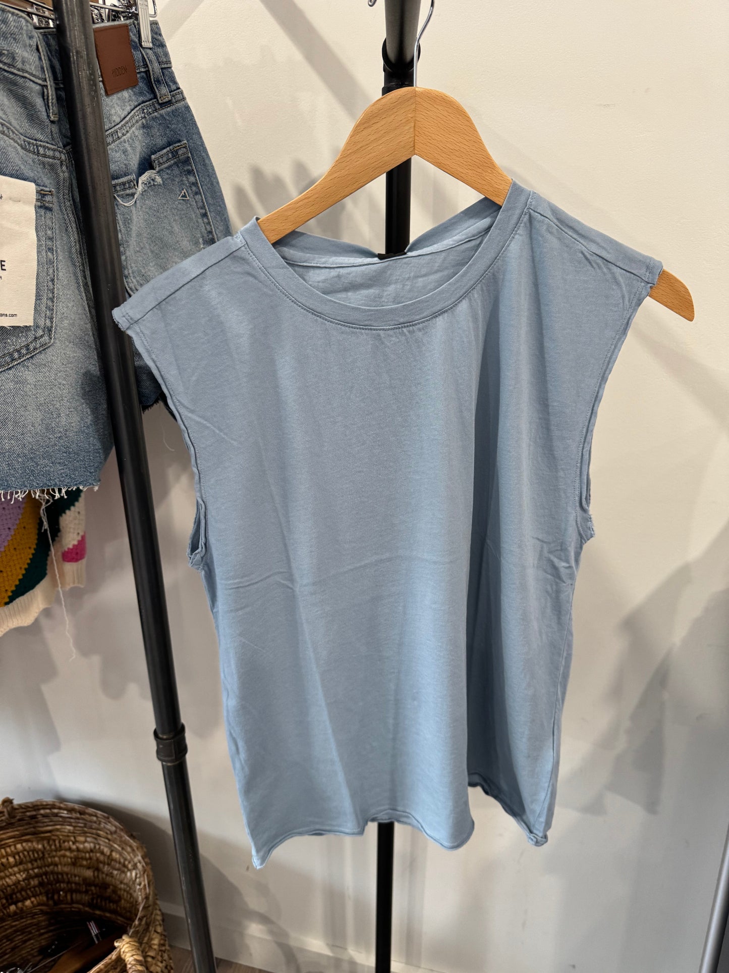 BOBI RAW EDGE CREW MUSCLE TANK WATER BLUE