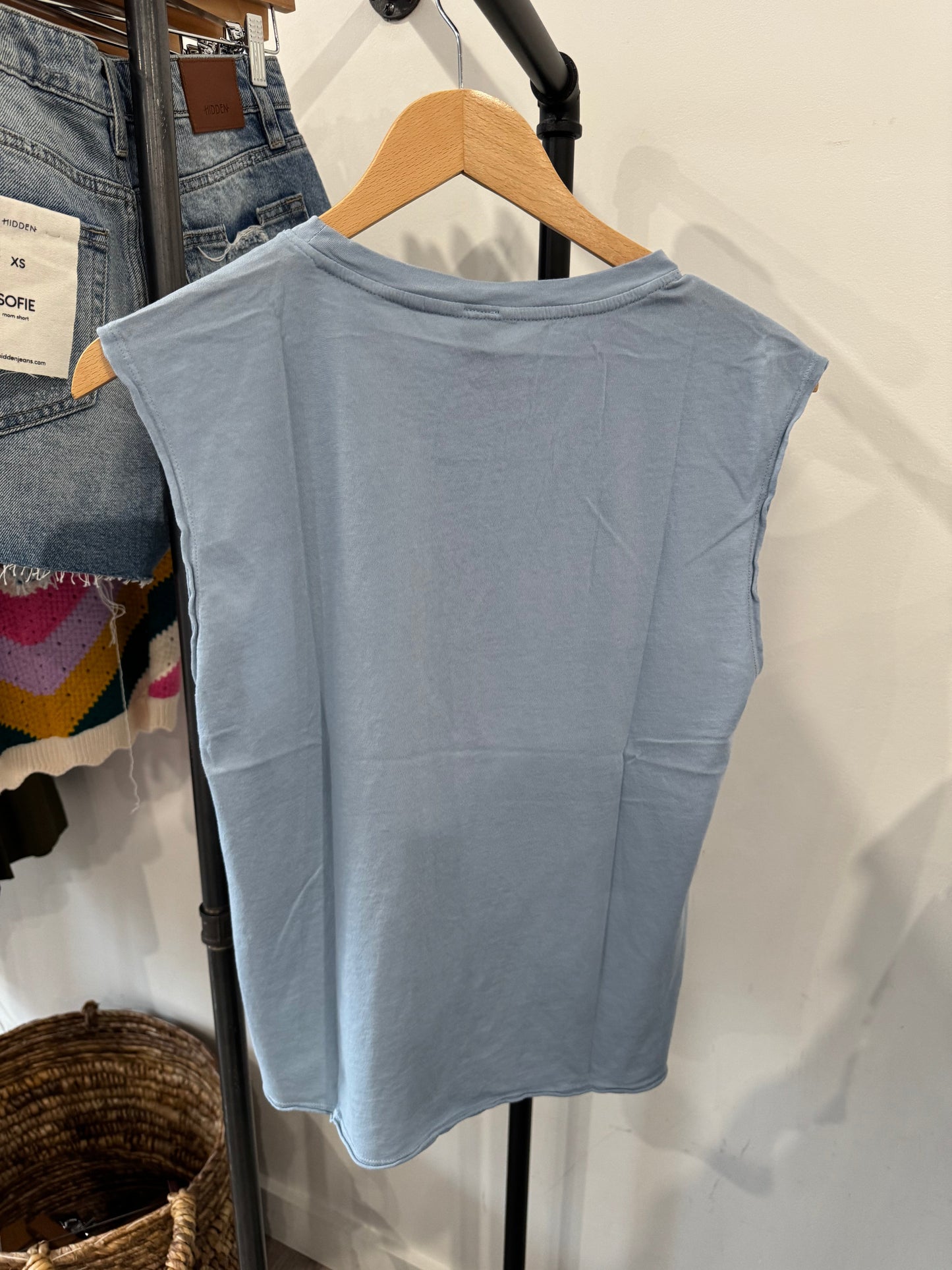 BOBI RAW EDGE CREW MUSCLE TANK WATER BLUE