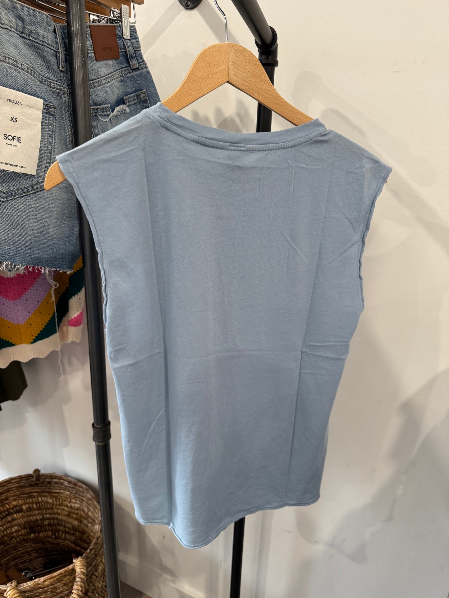 BOBI RAW EDGE CREW MUSCLE TANK WATER BLUE
