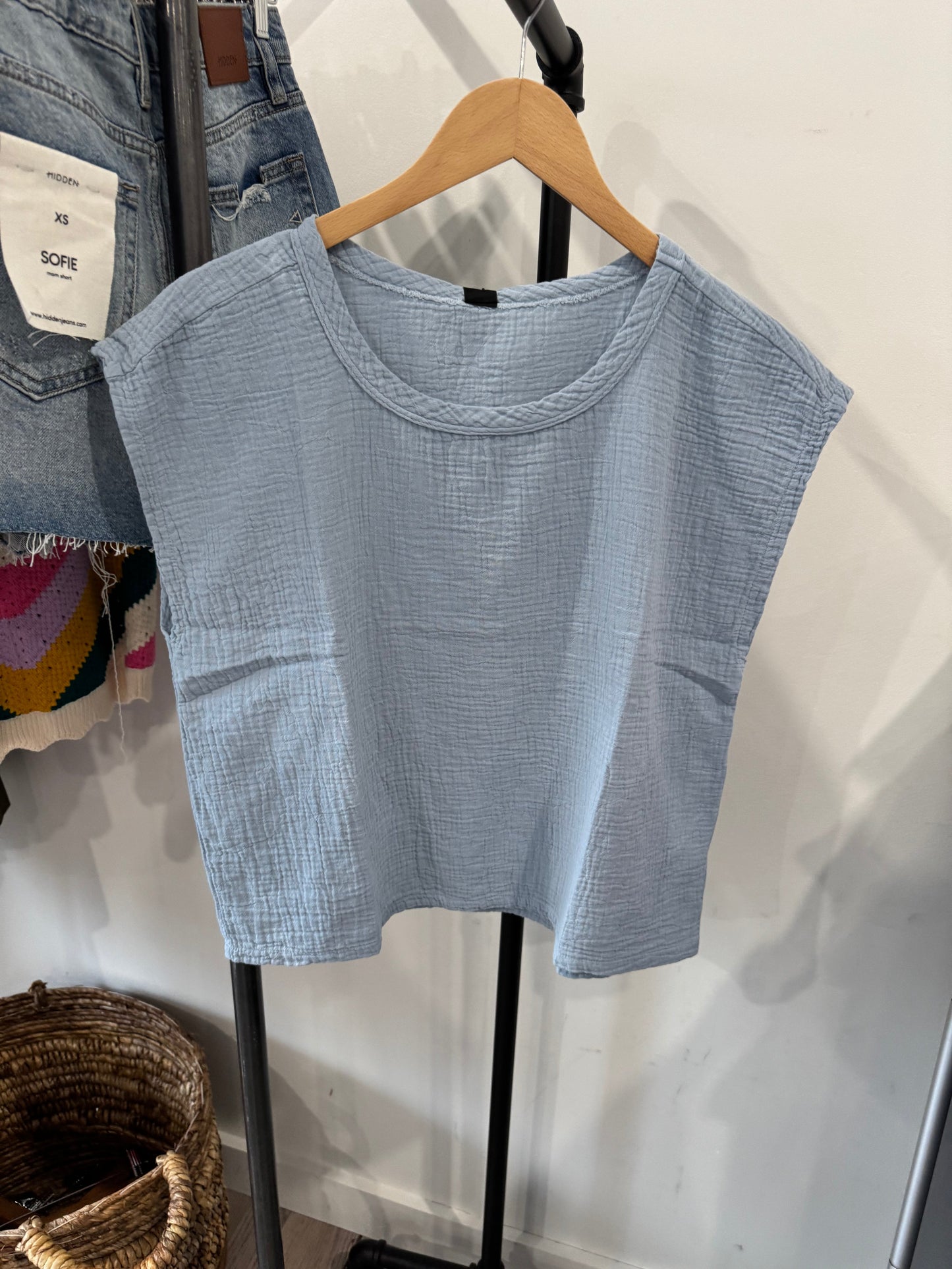 BOBI SHORT SLEEVE DOLMAN TOP WATER BLUE