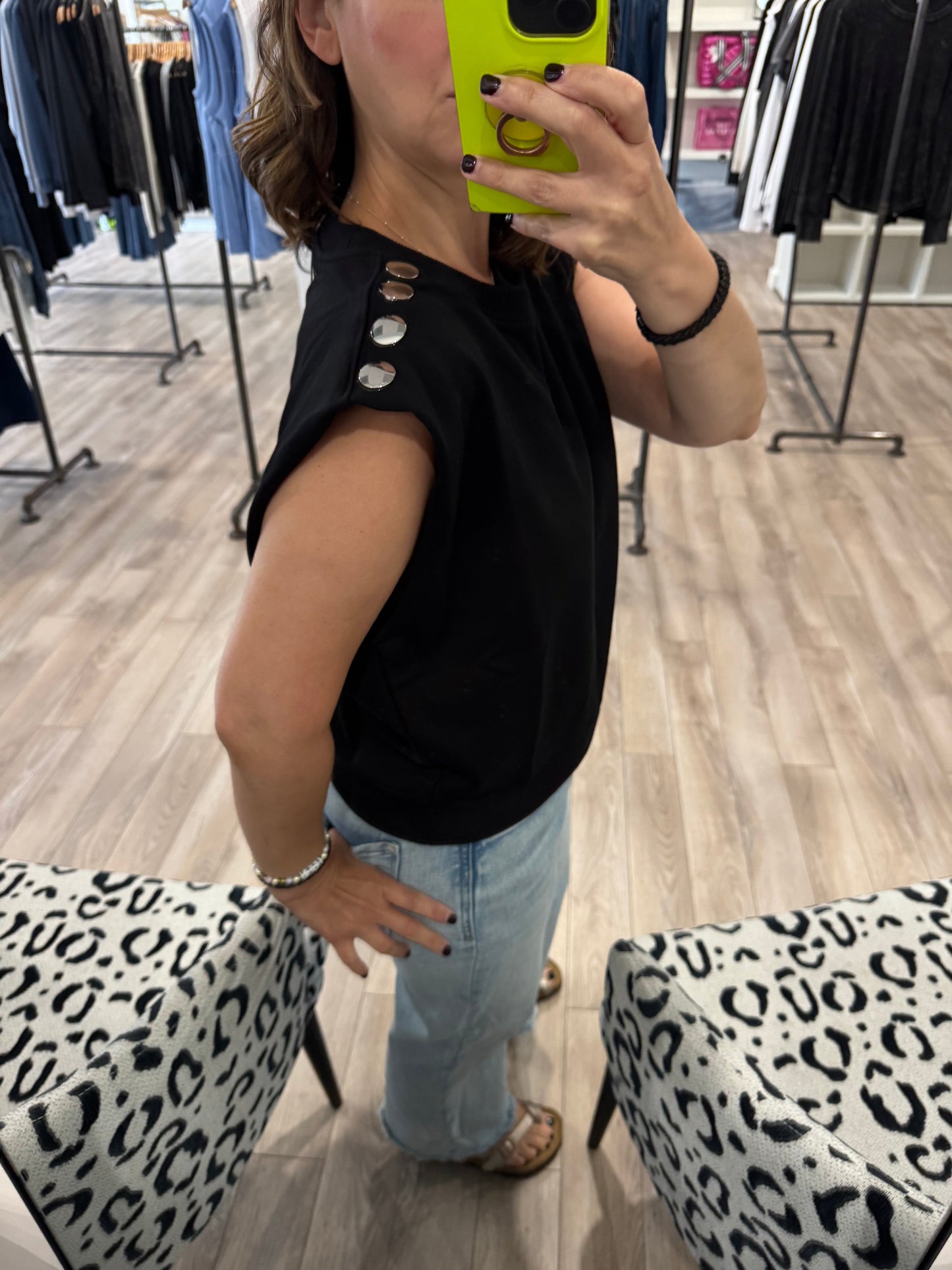 THML BLACK SLEEVELESS TOP WITH SILVER SNAP DETAIL