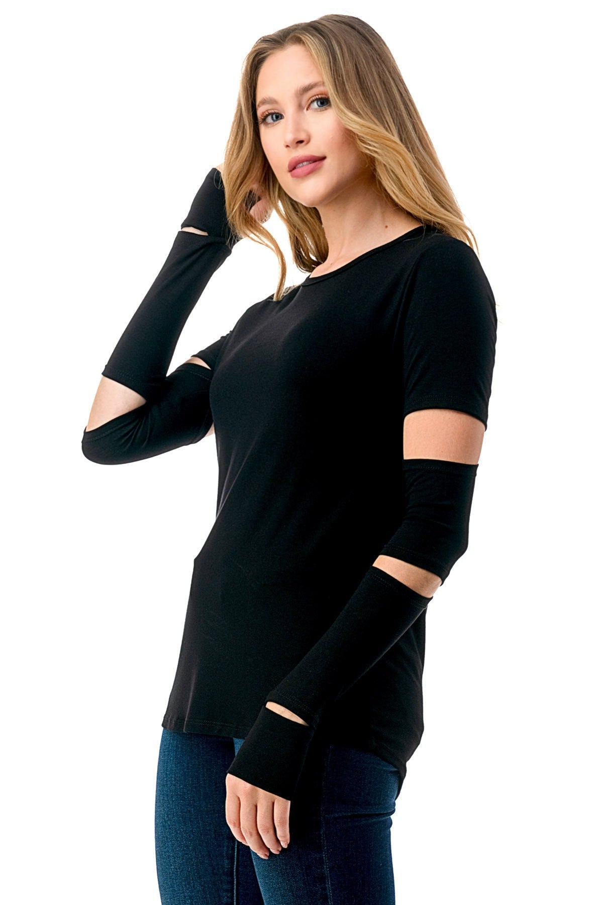 BLACK CUT OUT SLEEVE TOP