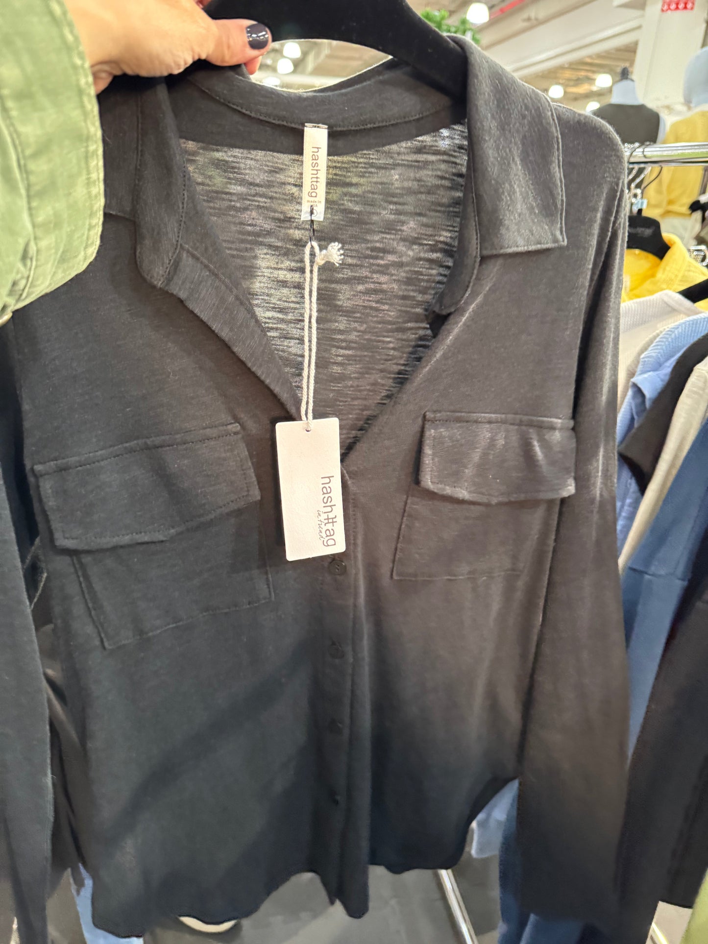 HASHTTAG COTTON SLUB BUTTON DOWN SHIRT BLACK