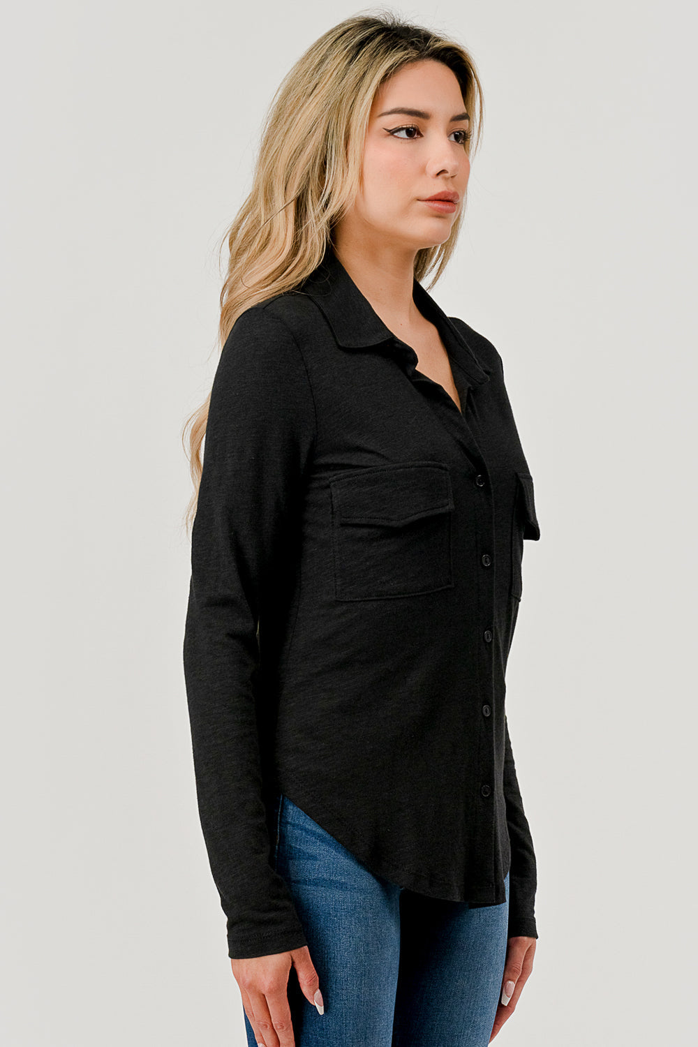 HASHTTAG COTTON SLUB BUTTON DOWN SHIRT BLACK