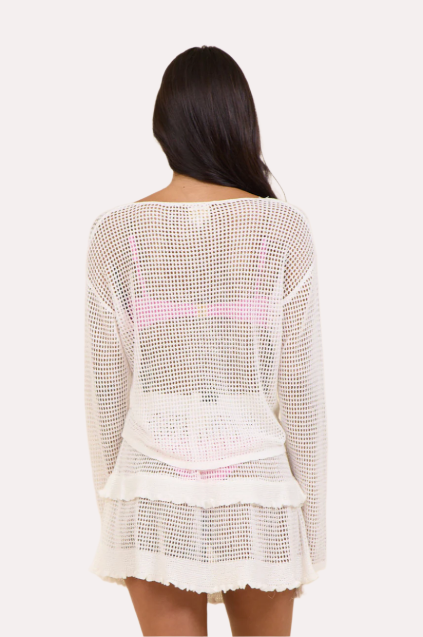 SURF GYPSY WHITE MESH KNIT LONG SLEEVE TOP FINAL SALE