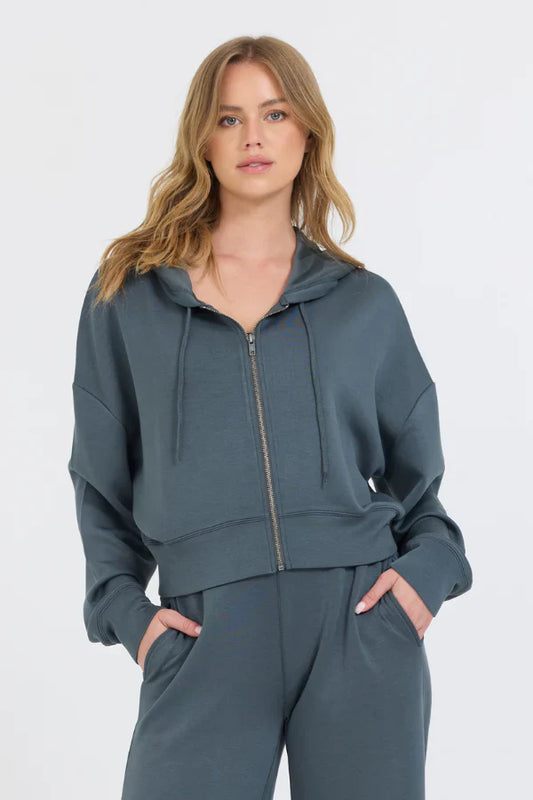 VINTAGE HAVANA CLOUD FLEECE ZIP UP CROPPED HOODIE MOUNTAIN GREY