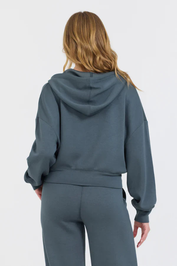 VINTAGE HAVANA CLOUD FLEECE ZIP UP CROPPED HOODIE MOUNTAIN GREY