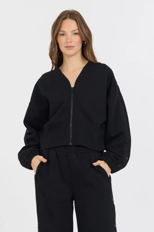 VINTAGE HAVANA BLACK BRUSHED FLEECE ZIP SNAP SLEEVE
