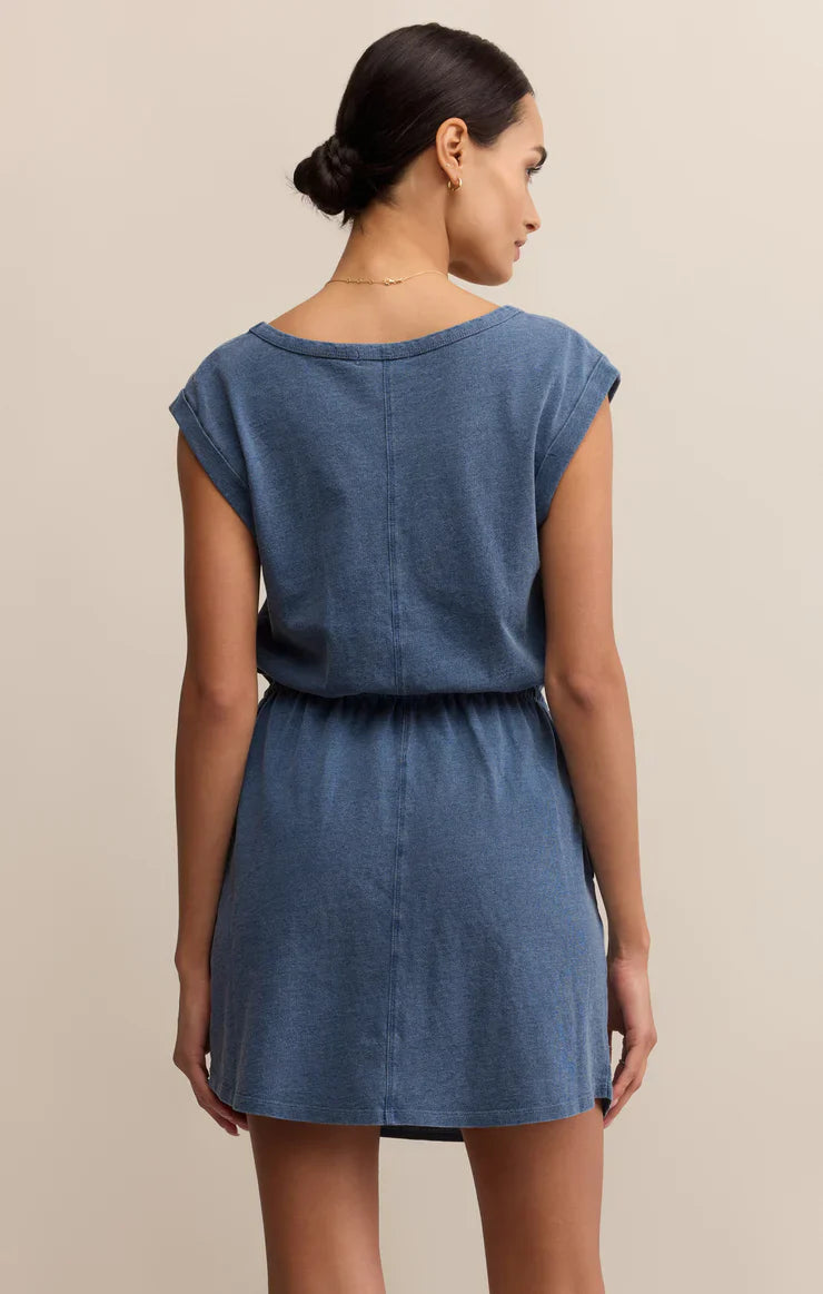 Z SUPPLY DAYSHIFT DENIM MINI DRESS VINTAGE INDIGO