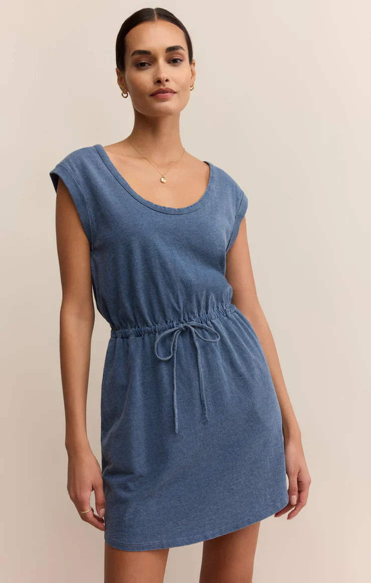 Z SUPPLY DAYSHIFT DENIM MINI DRESS VINTAGE INDIGO