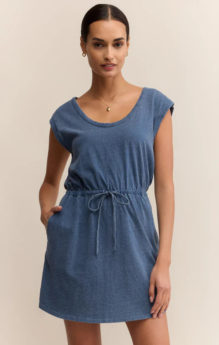 Z SUPPLY DAYSHIFT DENIM MINI DRESS VINTAGE INDIGO