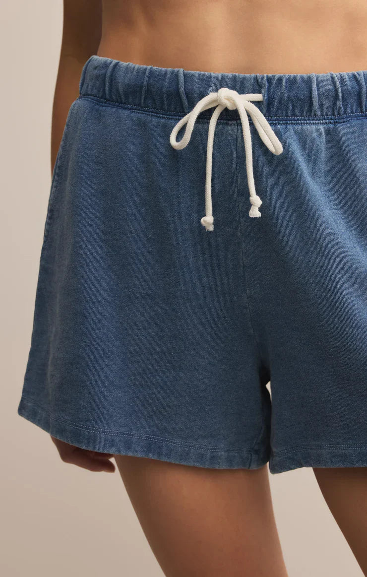 Z SUPPLY HUNTER KNIT DENIM SHORTS VINTAGE INDIGO