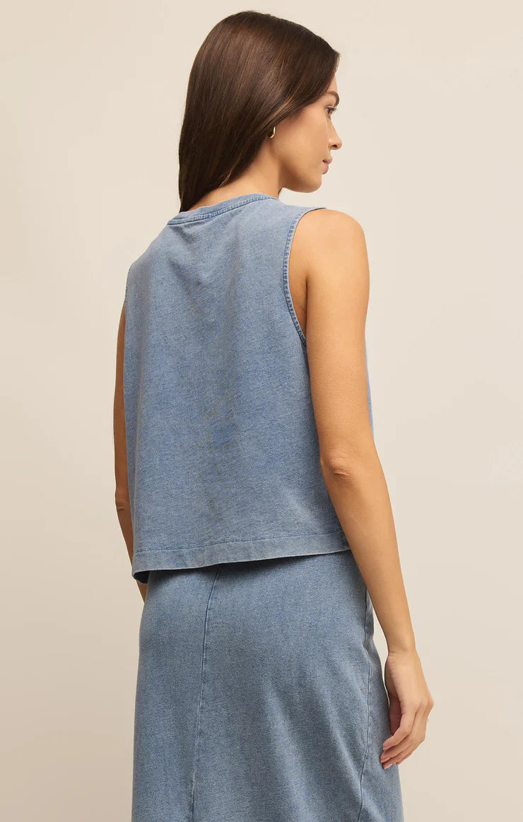 Z SUPPLY SLOANE JERSEY DENIM MUSCLE TANK MEDIUM INDIGO