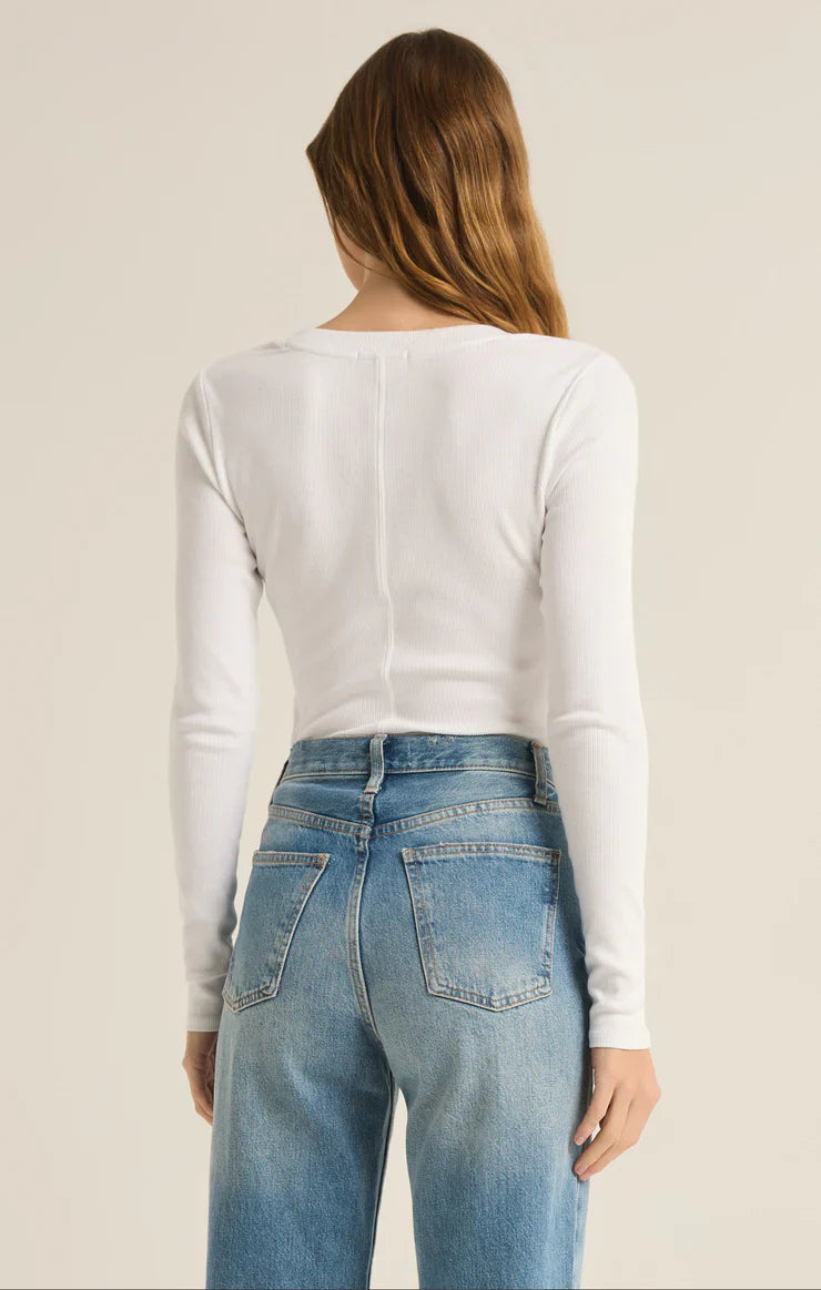 Z SUPPLY SIRENA RIB LONG SLEEVE TEE WHITE