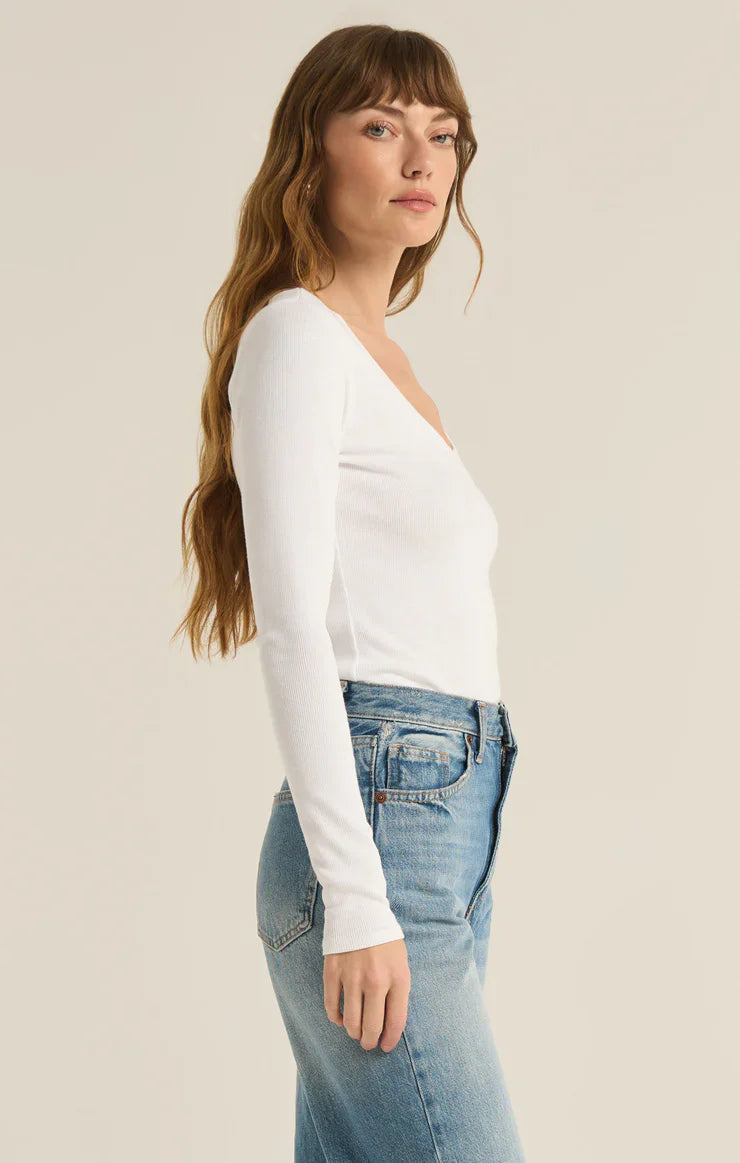 Z SUPPLY SIRENA RIB LONG SLEEVE TEE WHITE