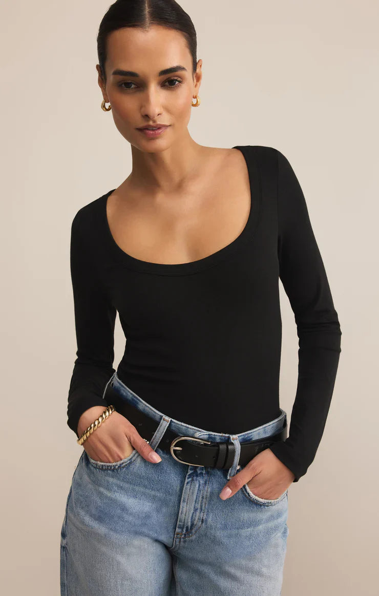 Z SUPPLY SECOND SKIN SCOOP NECK TOP BLACK