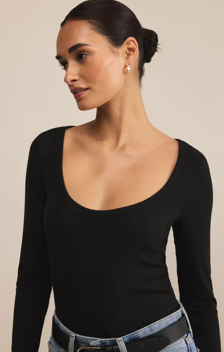 Z SUPPLY SECOND SKIN SCOOP NECK TOP BLACK