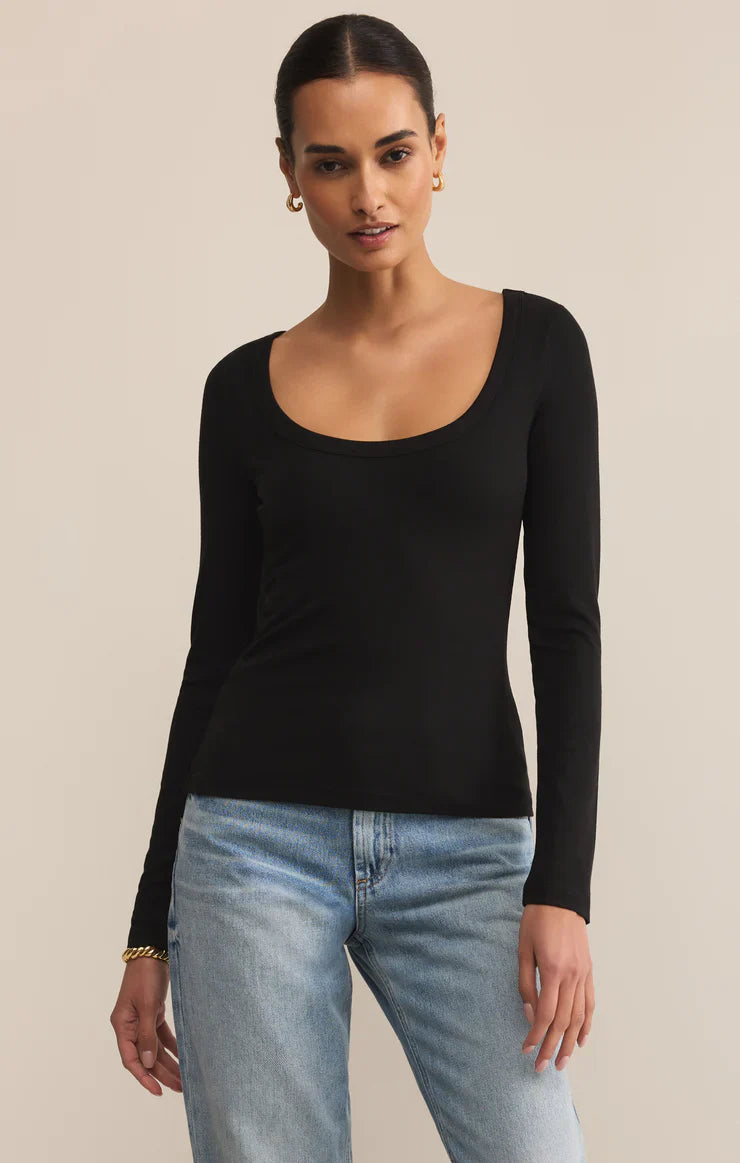 Z SUPPLY SECOND SKIN SCOOP NECK TOP BLACK