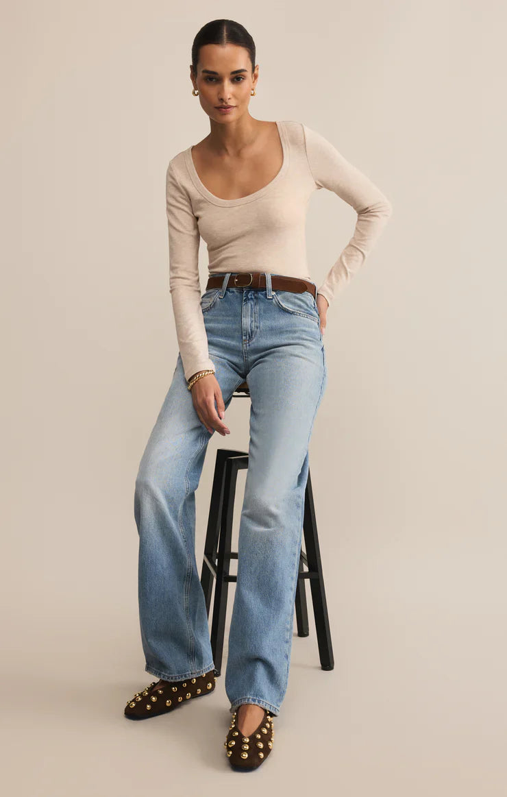 Z SUPPLY SECOND SKIN SCOOP NECK TOP OATMEAL HEATHER