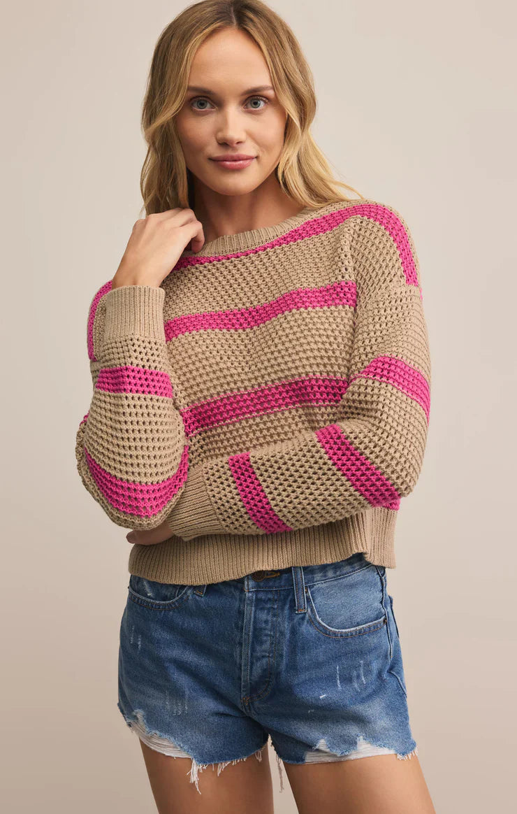 Z SUPPLY BROADBEACH STRIPED SWEATER BISCUIT