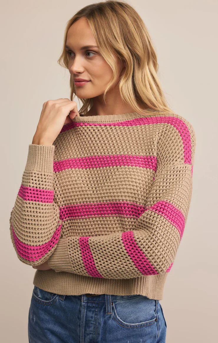 Z SUPPLY BROADBEACH STRIPED SWEATER BISCUIT