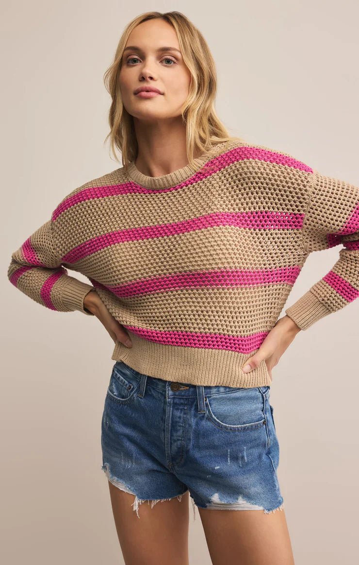Z SUPPLY BROADBEACH STRIPED SWEATER BISCUIT