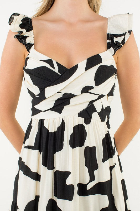 CAMILLA BLACK IVORY PATTERN TIERED MAXI DRESS