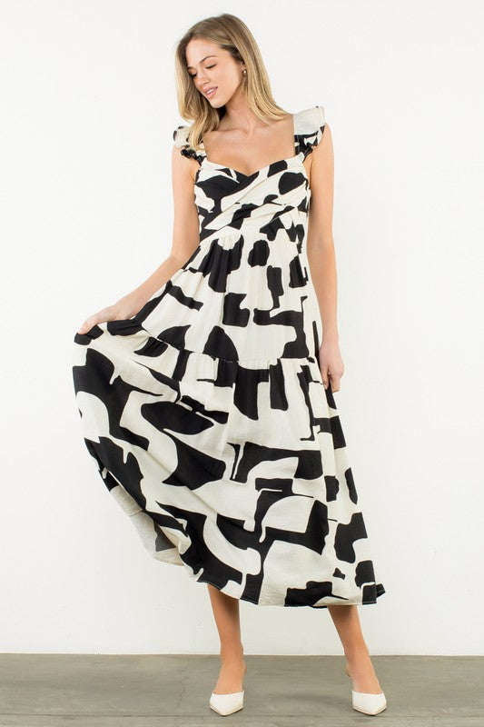 CAMILLA BLACK IVORY PATTERN TIERED MAXI DRESS
