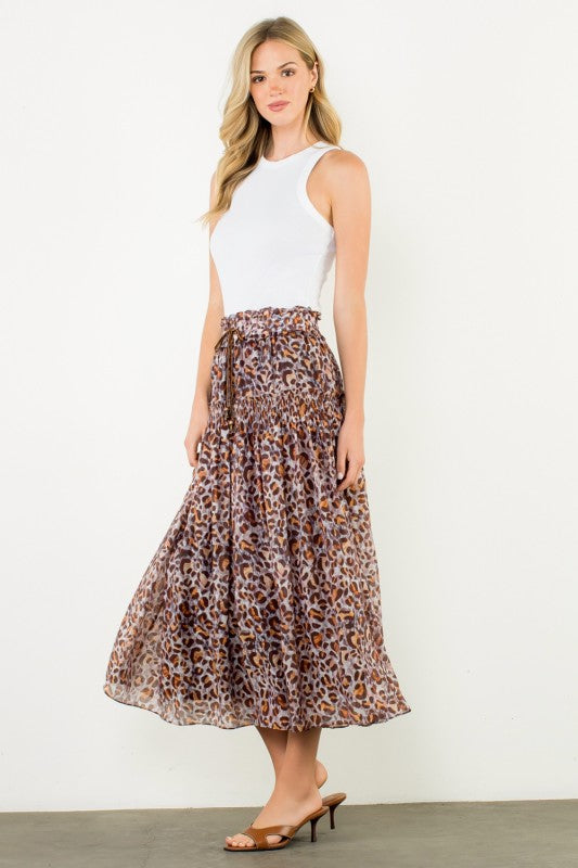 THML SMOCKED WAIST LEOPARD MAXI SKIRT