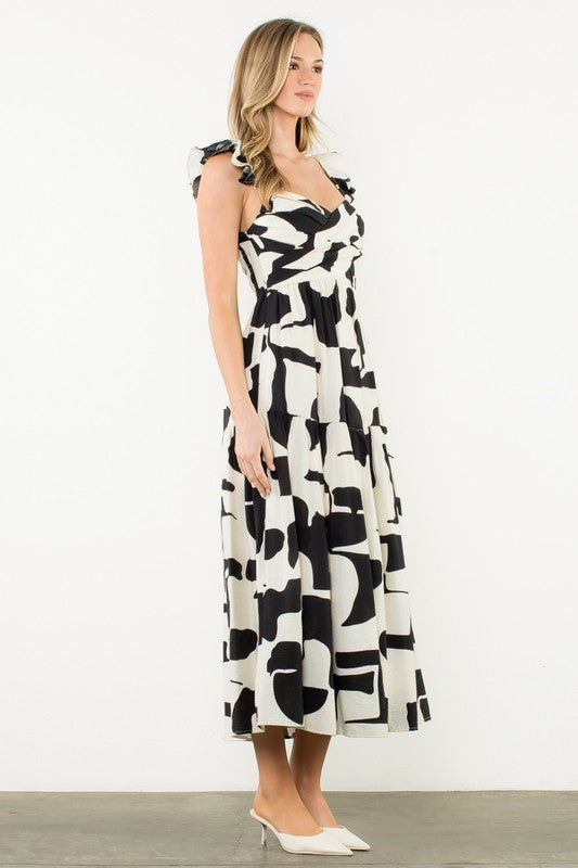 CAMILLA BLACK IVORY PATTERN TIERED MAXI DRESS