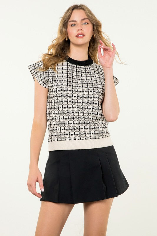 THML CREAM SHORT SLEEVE KNIT TOP TALIA