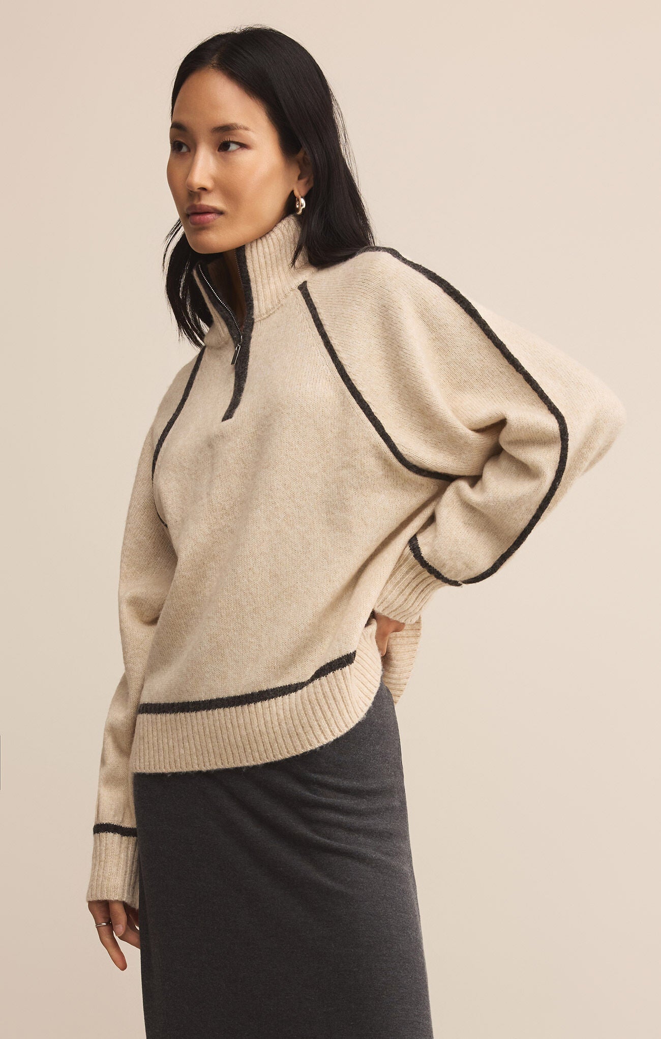 Z SUPPLY ALPS HALF ZIP SWEATER LIGHT OATMEAL HEATHER
