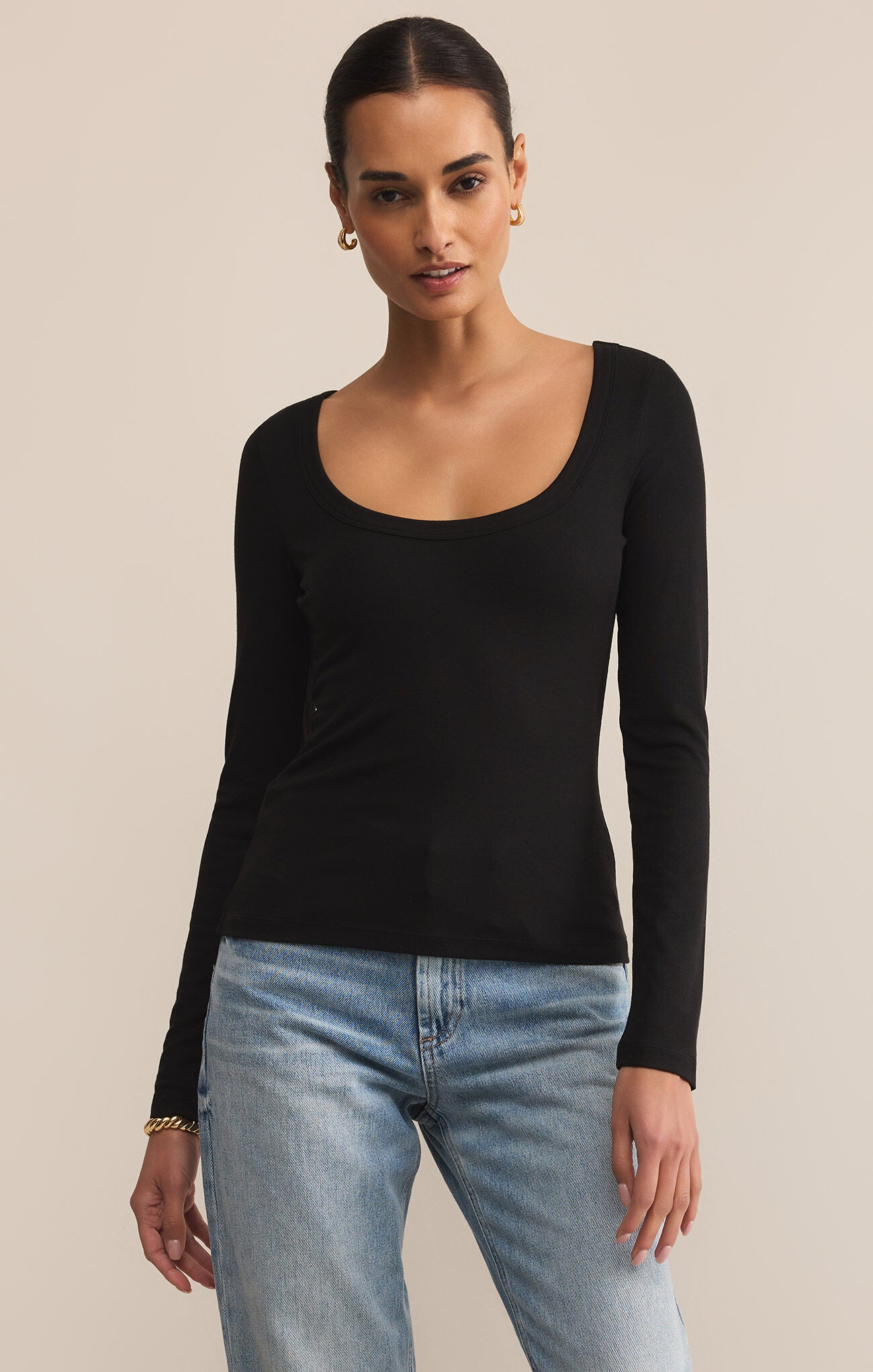 Z SUPPLY SECOND SKIN SCOOP NECK TOP BLACK