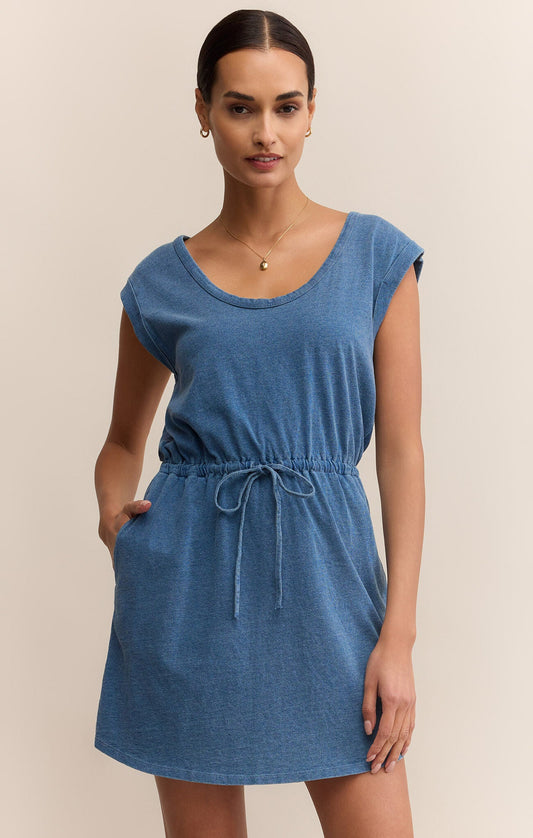 Z SUPPLY DAYSHIFT DENIM MINI DRESS VINTAGE INDIGO