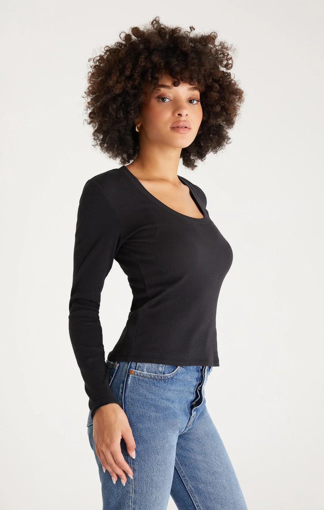 Z SUPPLY SIRENA RIB LONG SLEEVE TEE BLACK