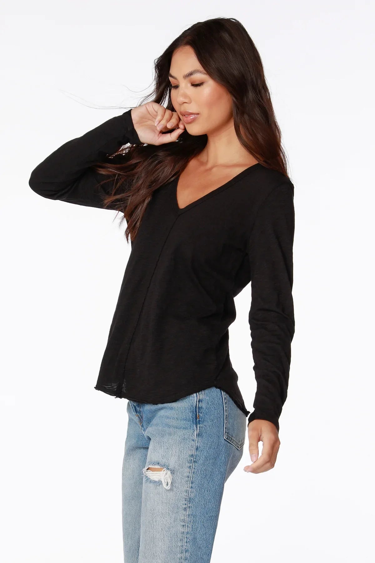 BOBI CENTER SEAM LONG SLEEVE TEE BLACK
