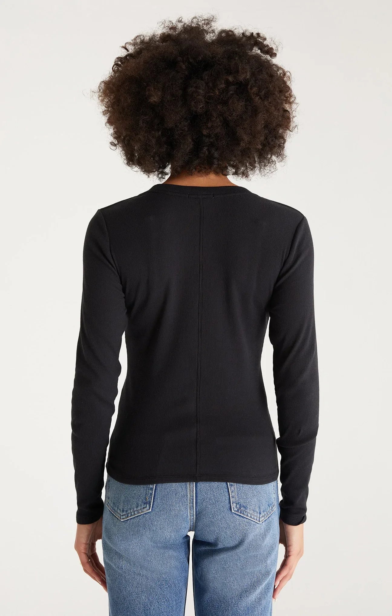 Z SUPPLY SIRENA RIB LONG SLEEVE TEE BLACK
