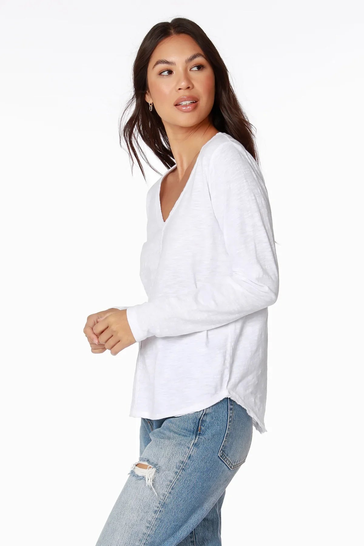 BOBI CENTER SEAM LONG SLEEVE TEE WHITE