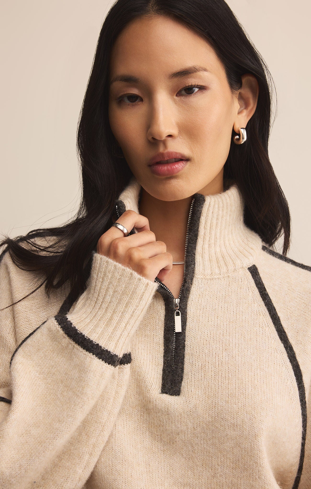 Z SUPPLY ALPS HALF ZIP SWEATER LIGHT OATMEAL HEATHER