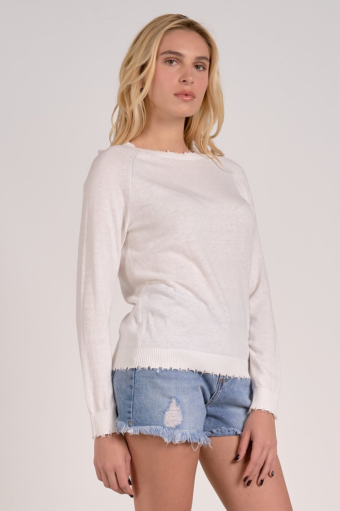 ELAN SWEATER WITH RAW EDGES WHITE