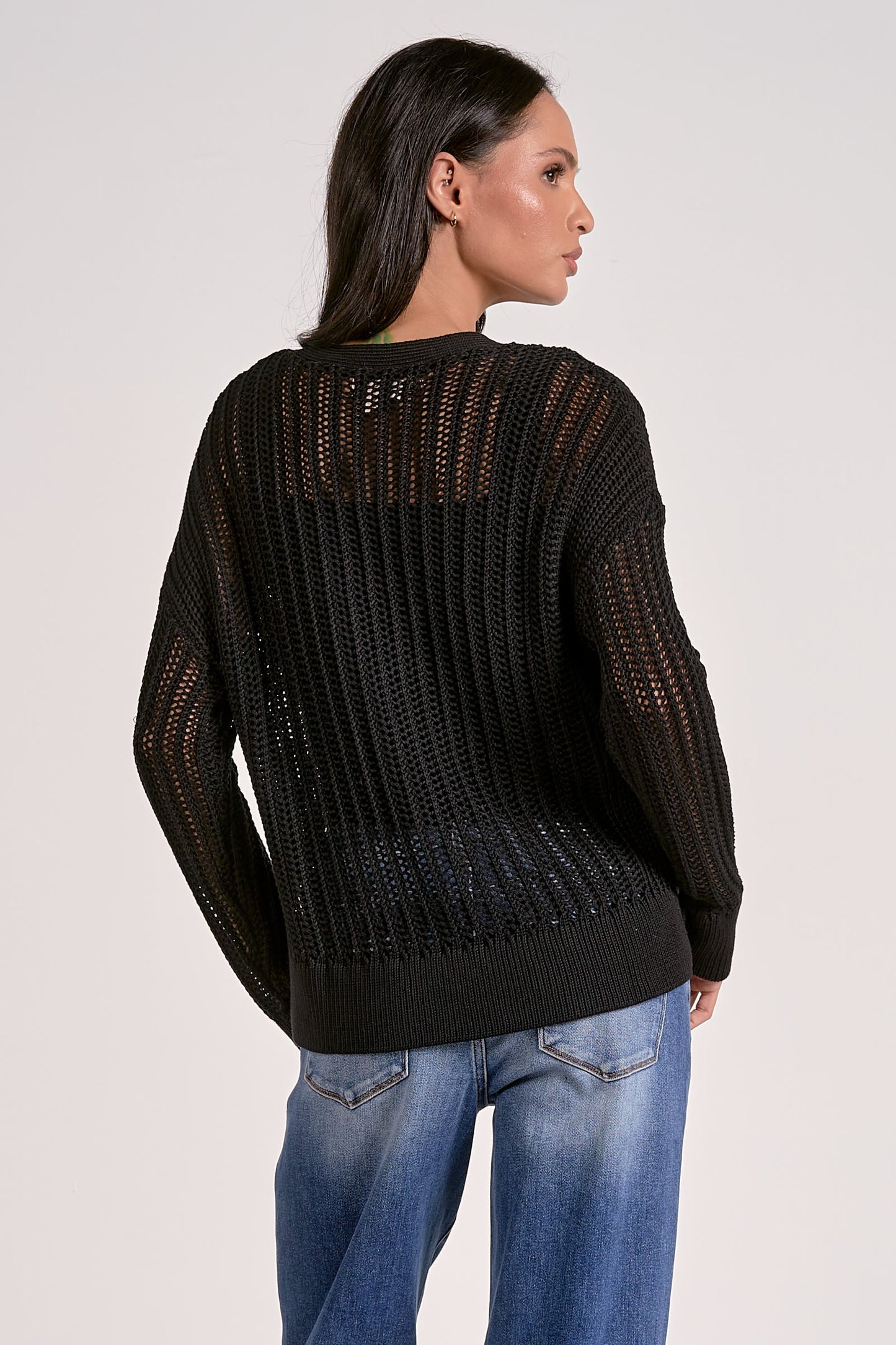 ELAN BLACK OPEN KNIT CARDIGAN