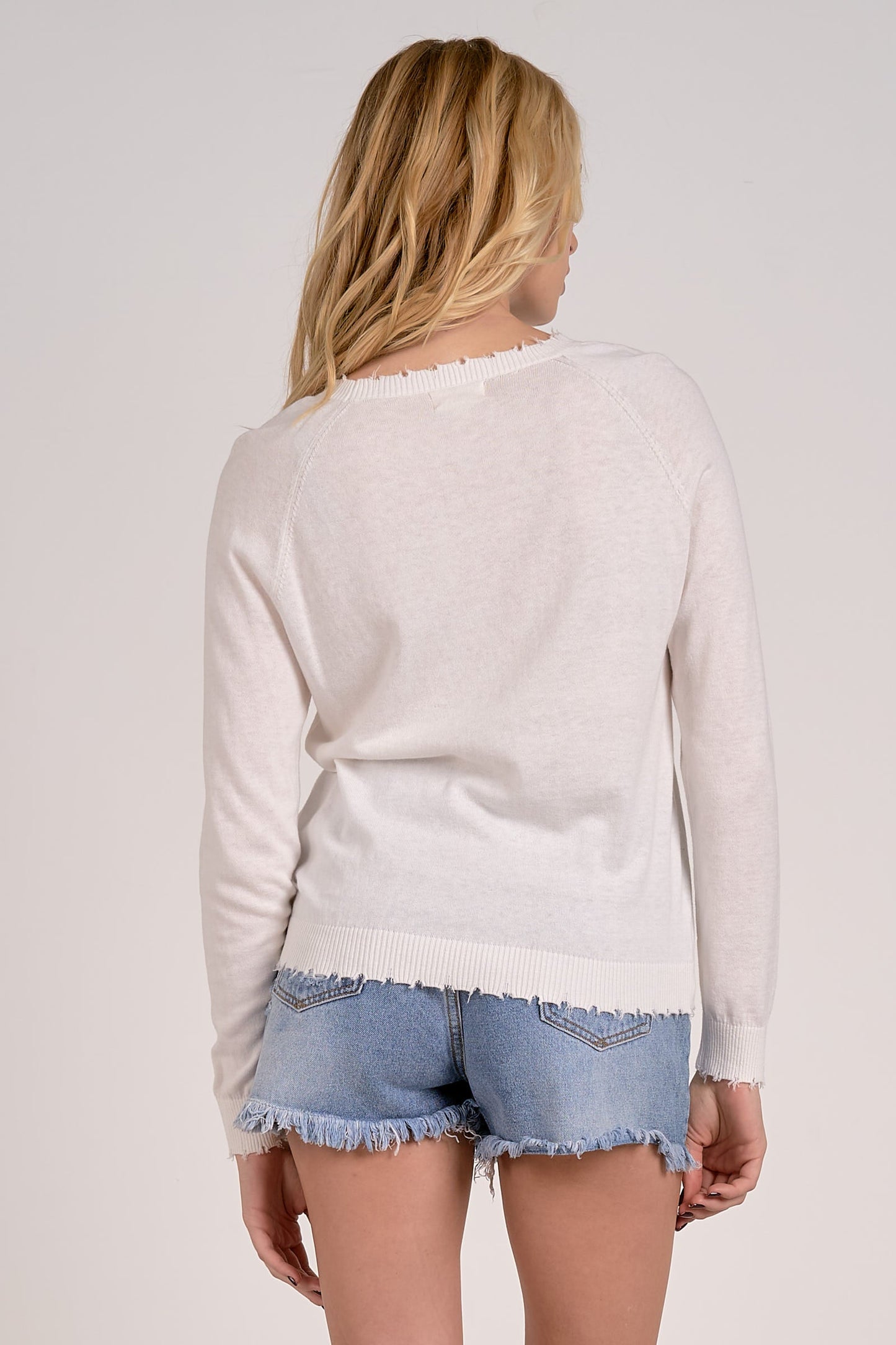 ELAN SWEATER WITH RAW EDGES WHITE